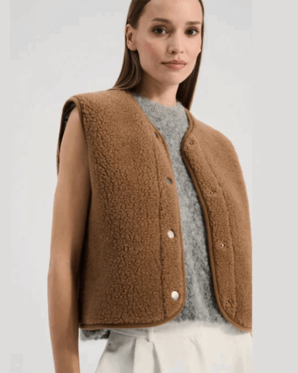 Gilet donna MAKALU in lana merino BROWN (SU ORDINAZIONE)