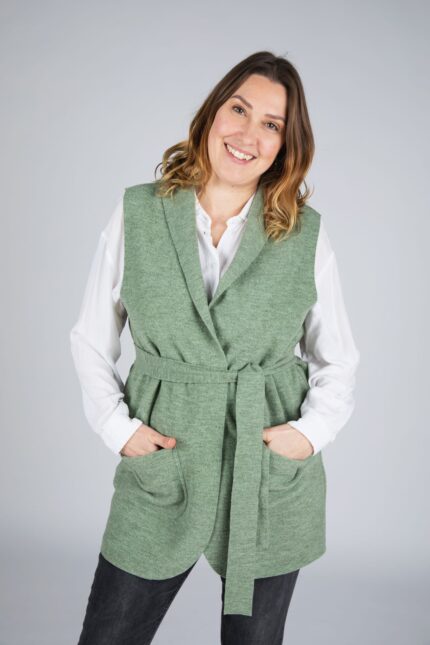 Gilet LANIS in pile di lana merino donna SALVIA (SU ORDINAZIONE)
