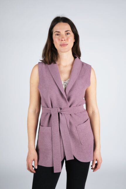 Gilet LANIS in pile di lana merino donna ROSA (SU ORDINAZIONE)