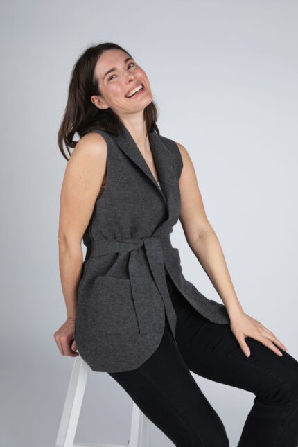 Gilet LANIS in pile di lana merino donna ANTRACITE (SU ORDINAZIONE)