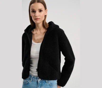 Giacca TEDDY in lana merino donna NERO (SU ORDINAZIONE)