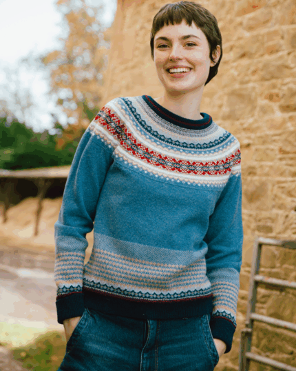 Maglione ALPINE BLUE MORNING donna in lana merino d'agnello e angora